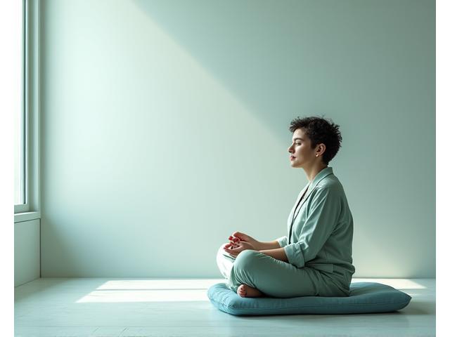 Persona meditando en una postura serena sin distracciones tecnológicas