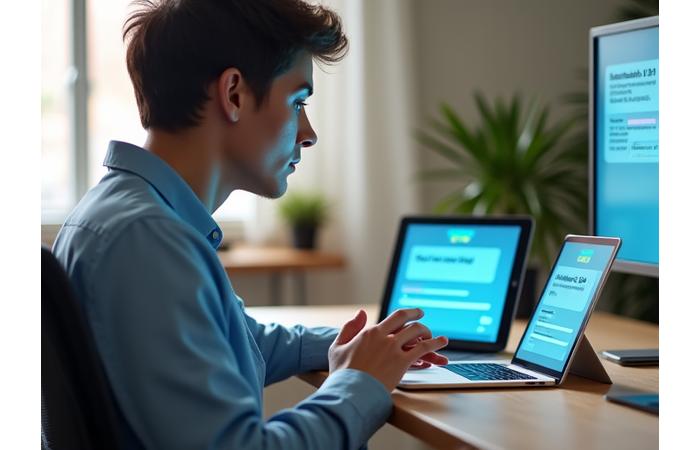 Persona respondiendo un cuestionario online sobre bienestar