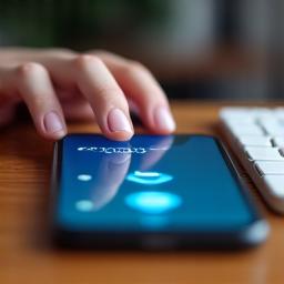 Mano sosteniendo un smartphone con un icono de control