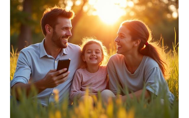 Familia riendo y jugando juntos en un parque