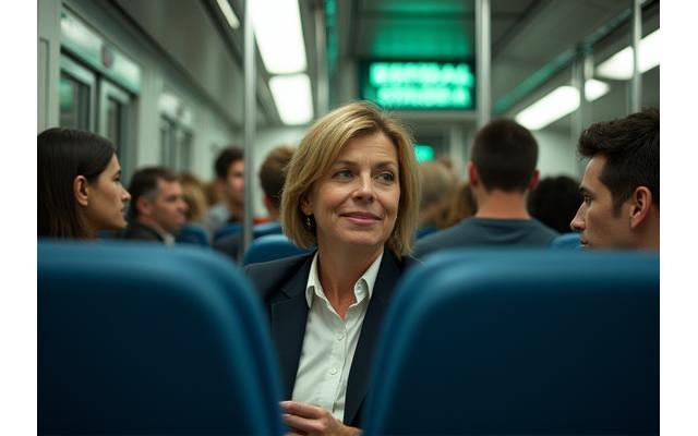 Persona estresada en el metro de Madrid lleno