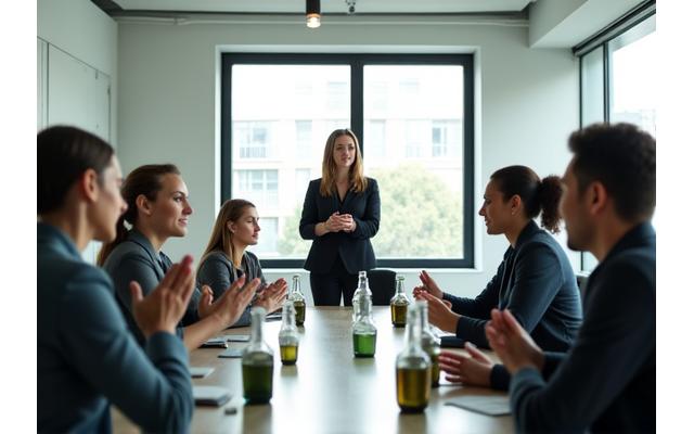 Grupo de empleados participando en un taller de bienestar en la oficina