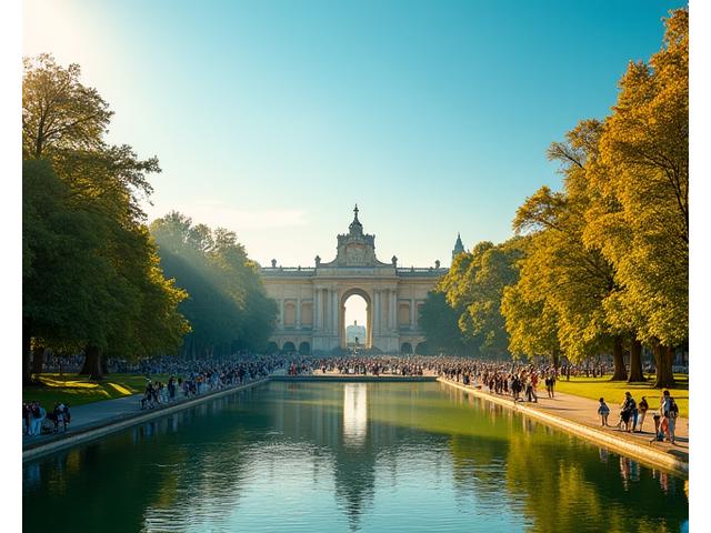 Vista panorámica del Parque del Retiro en Madrid al atardecer