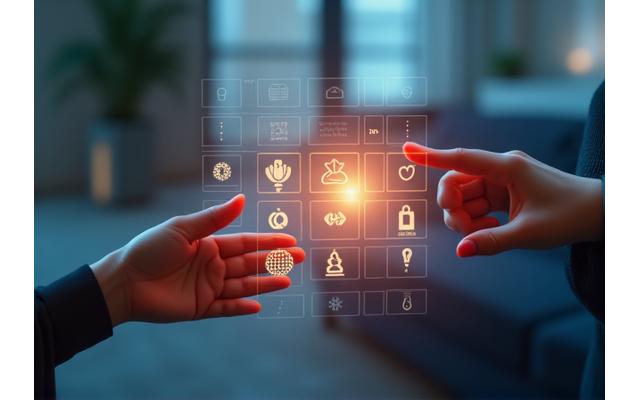 Ilustración de una persona interactuando con un panel de control digital, simbolizando el control de datos.