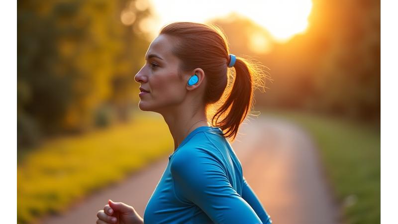 Persona corriendo con auriculares de conducción ósea, destacando su uso en actividad física.
