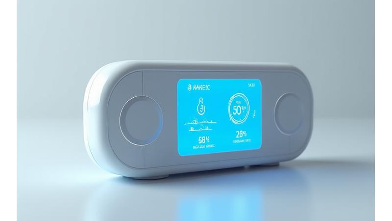 Monitor de composición corporal de alta tecnología mostrando datos en pantalla.