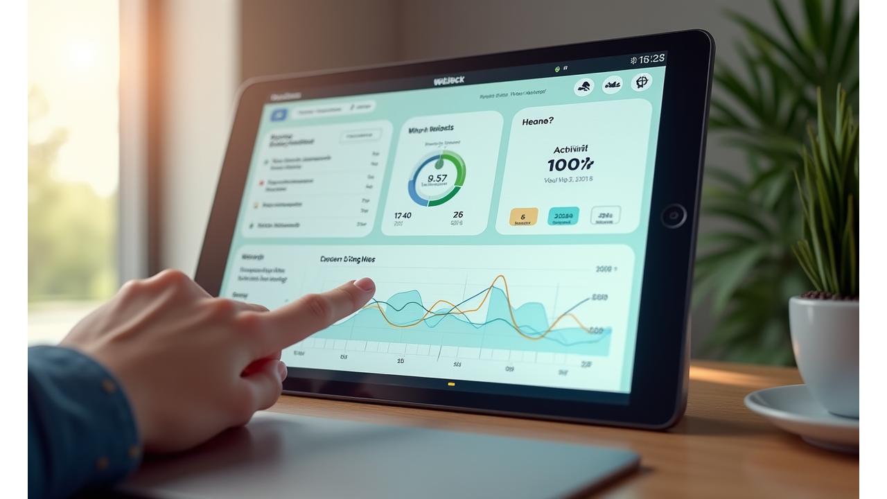 Vista principal de un panel de control de bienestar AlmaVibra mostrando datos de salud y progreso.